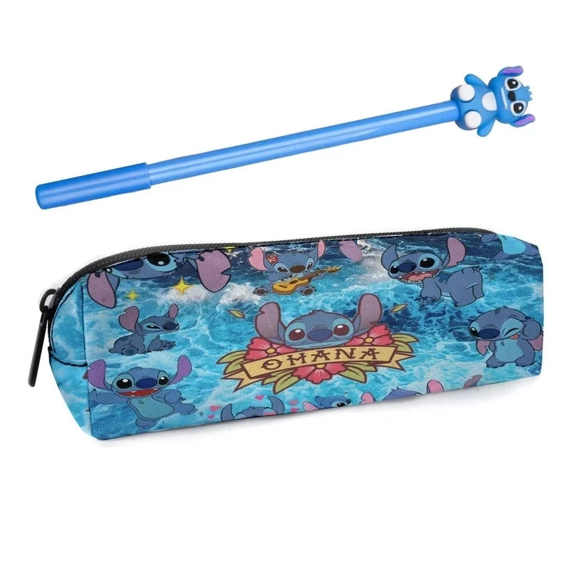 Anime 2pcs Disney Stitch Pencil Case pen set Kawaii Lilo & Stitch Print Pen Bag Cartoon Students Storage Bag Stationery Toy Gift