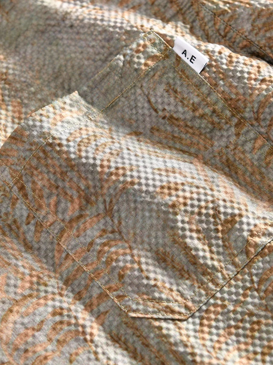 

Retro Japanese Sle Qui Dry Bubble Cloth Summer Hawaii Fleach ort Sve irt Cuban Collar Loose Men's irt