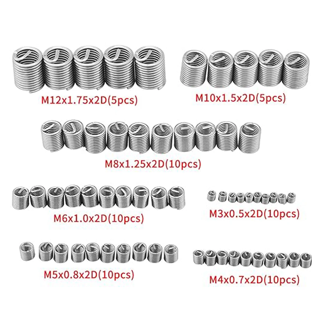 60 szt. Drut spiralny Helicoil do naprawy gwintów wewnętrznych, stal nierdzewna 304, tuleja spiralna do naprawy gwintów M3-M12