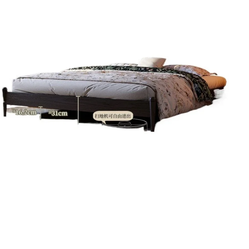 

French retro, solid wood bed master bedroom 1.8M double bed, medieval black soft bag bed