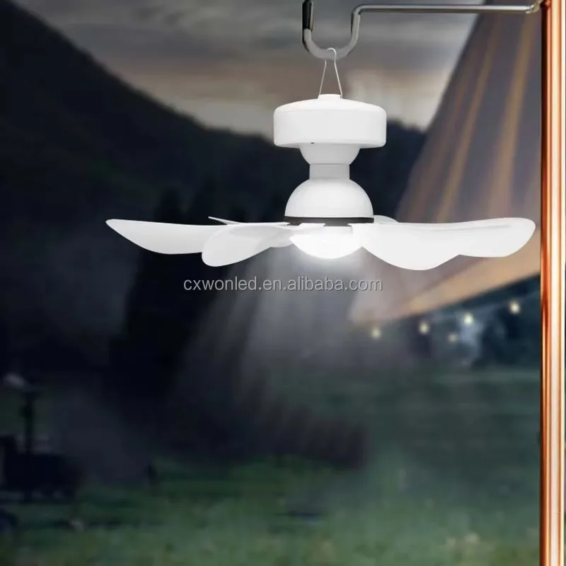 Solar Powered Ceiling Fan Light 3-Color LED Portable for Outdoor/Indoor Use Energy Efficient Solar Panel Charging Fan Bulb