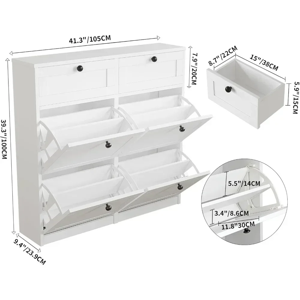 Shoe Cabinet with 4 Flip Drawers & 2 Drawers, Freestanding Storage Cabinet with Adjustable Shelves, Shoe Organizer