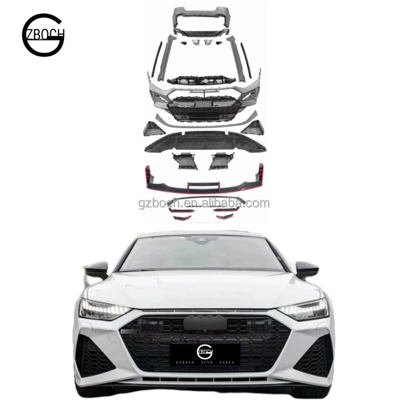

For 2019+ Audi A7 RS7 Bodykit Upgrade to RS7 Front Rear Bumpers Grill Side Skirt Rear Lips Tips with Exhaust Cut-outs Auto Parts