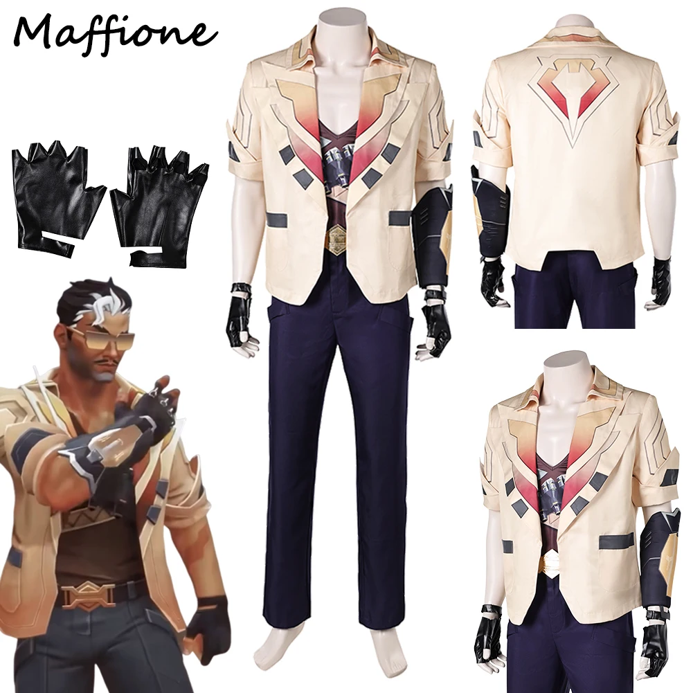 

Game Valorant TEJO Cospaly Costume Men Disguise Roleplay Fantasia Clothing Male Gloves Jacket Pants Halloween Party Suits