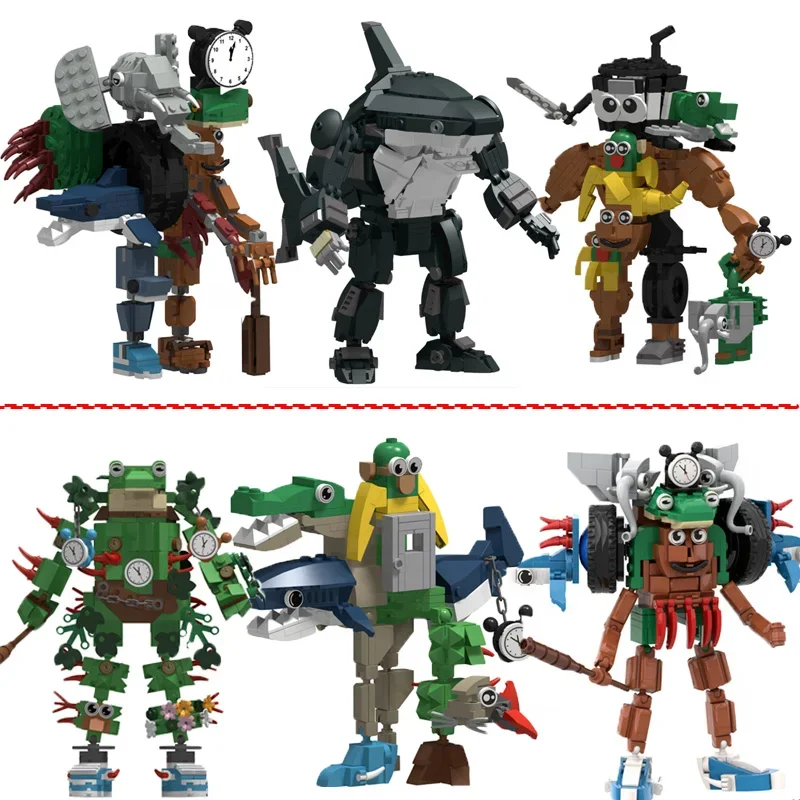 MOC Animal Beast Fusion Monster Model Assembly Building Blocks Creative Series Frog/Shark Collectible Ornament Bricks Toys Gifts
