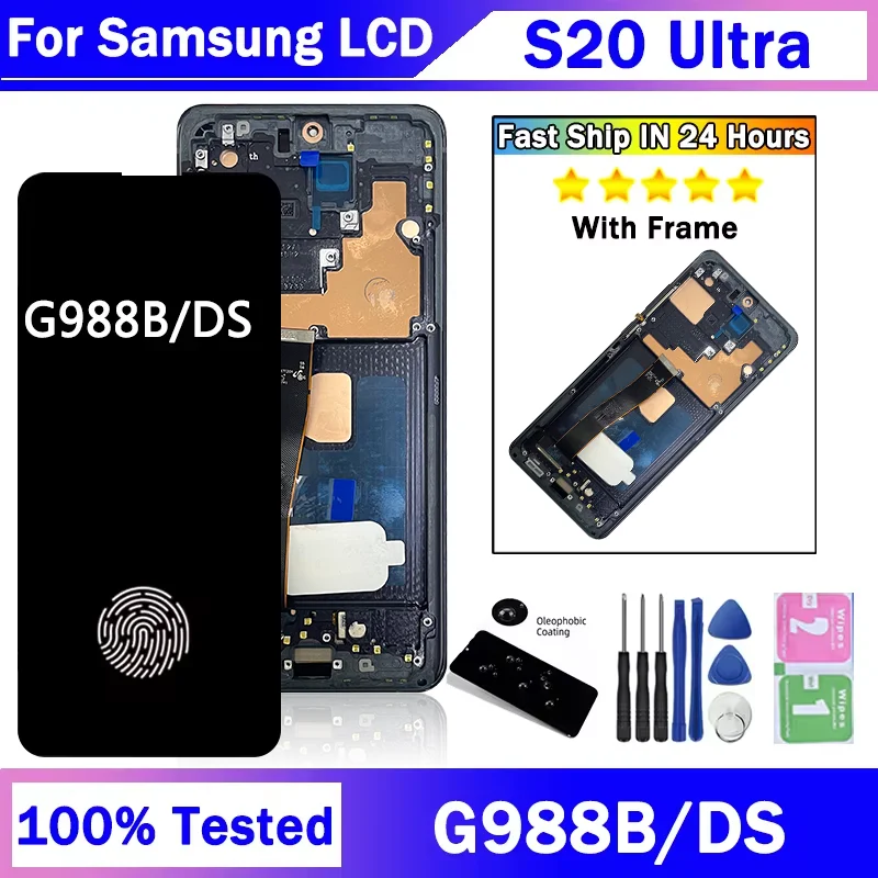 Conjunto De Painel De Digitador De Tela De Toque OLED Display, Samsung S20 Ultra 5G, G988, G988B, DS, G988U, 6,9
