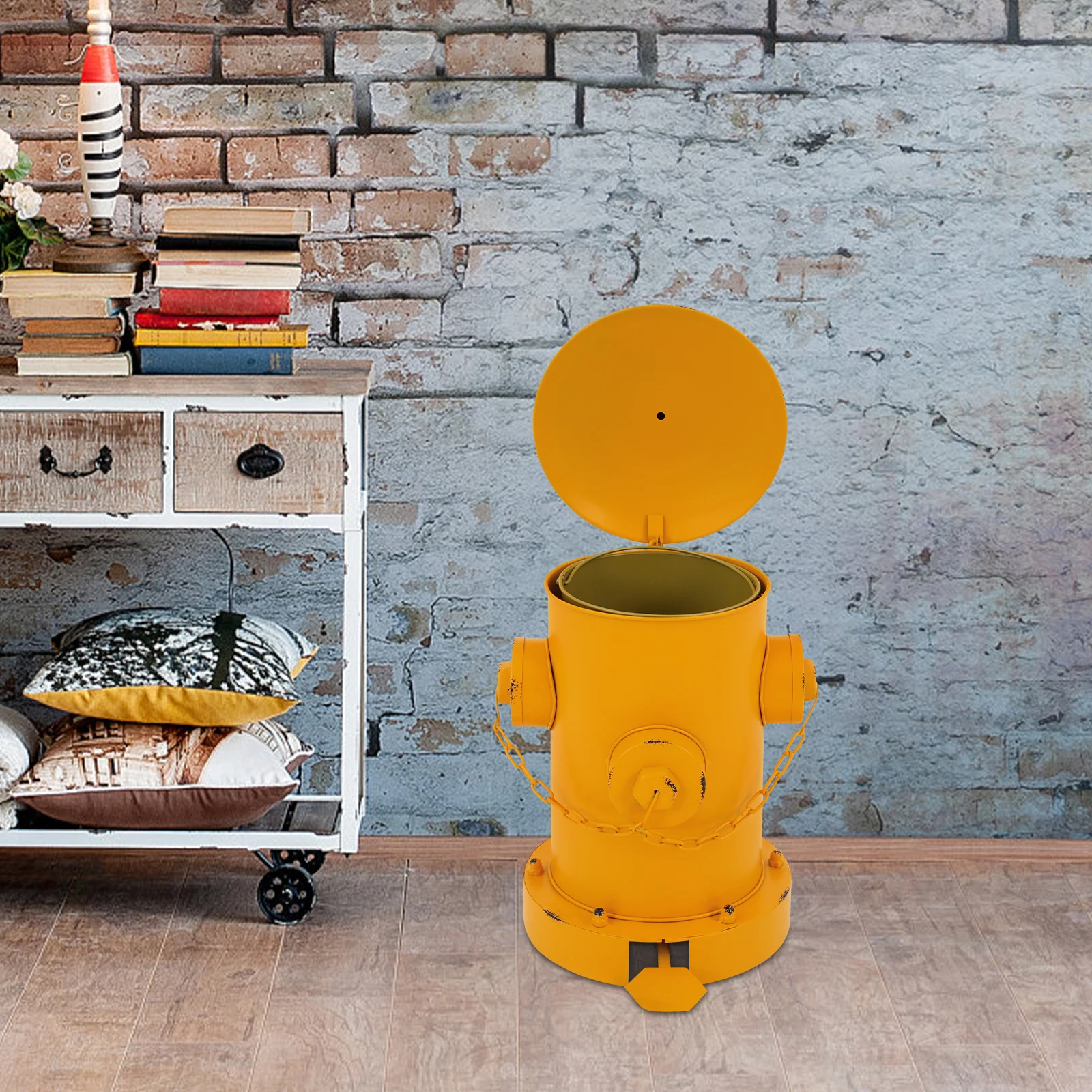 

Yellow Retro Garbage Can(Stylish&Portable) - Fire Hydrant Shape+Mottled Retro Traces&Artistic Decoration(Homes/Bars/Yards)