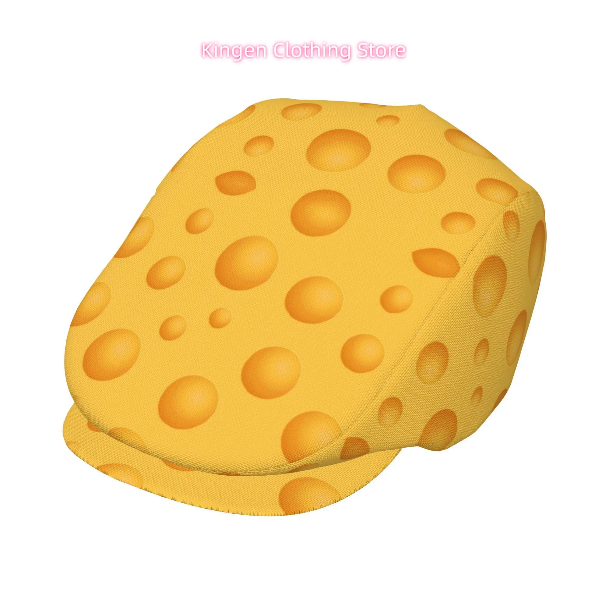 Men'S Beret Hat Featuring a Cheese Pattern with Holes, Made of Adjustable Polyester. Also Available Are Women'S Cabbie Caps And