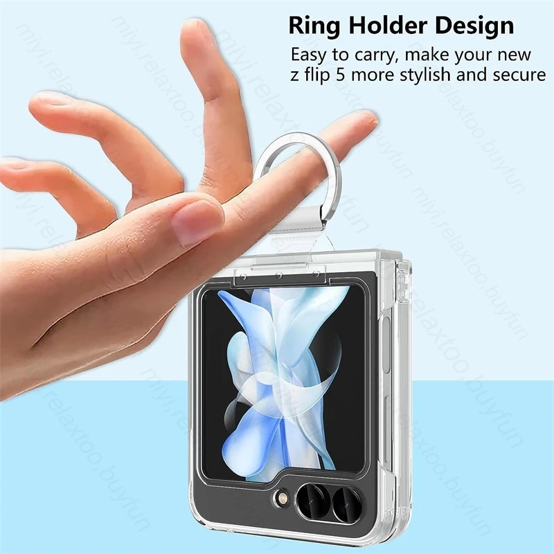 Flip.6 Transparent Hard PC Phone Case For Samsung Z Flip6 Flip 6 5G Samung Sumsung ZFlip6 ZFlip 6 With Holder Ring Protect Coque