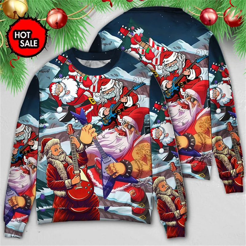 New Men's Crew Neck Sweaters Hot Sale Santa Claus 3D Ugly Christmas Sweater Men Women Autumn Pullovers Chilren Tops Sweatshirts