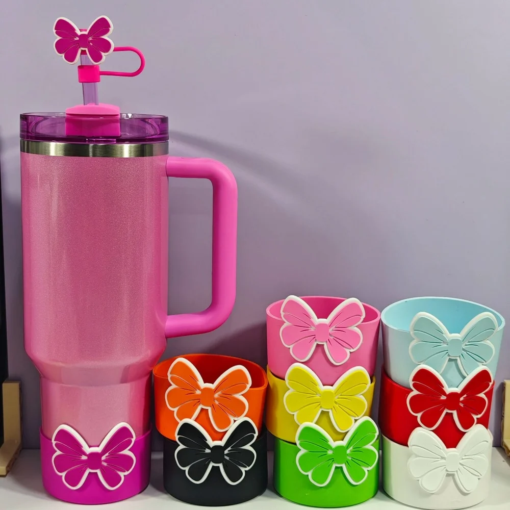 

1pc Cute Bow Silicone Water Bottle Boot For Cup 40/30oz Tumbler Cup Protective Cover Cup Bottom Sleeve Cup Accessories