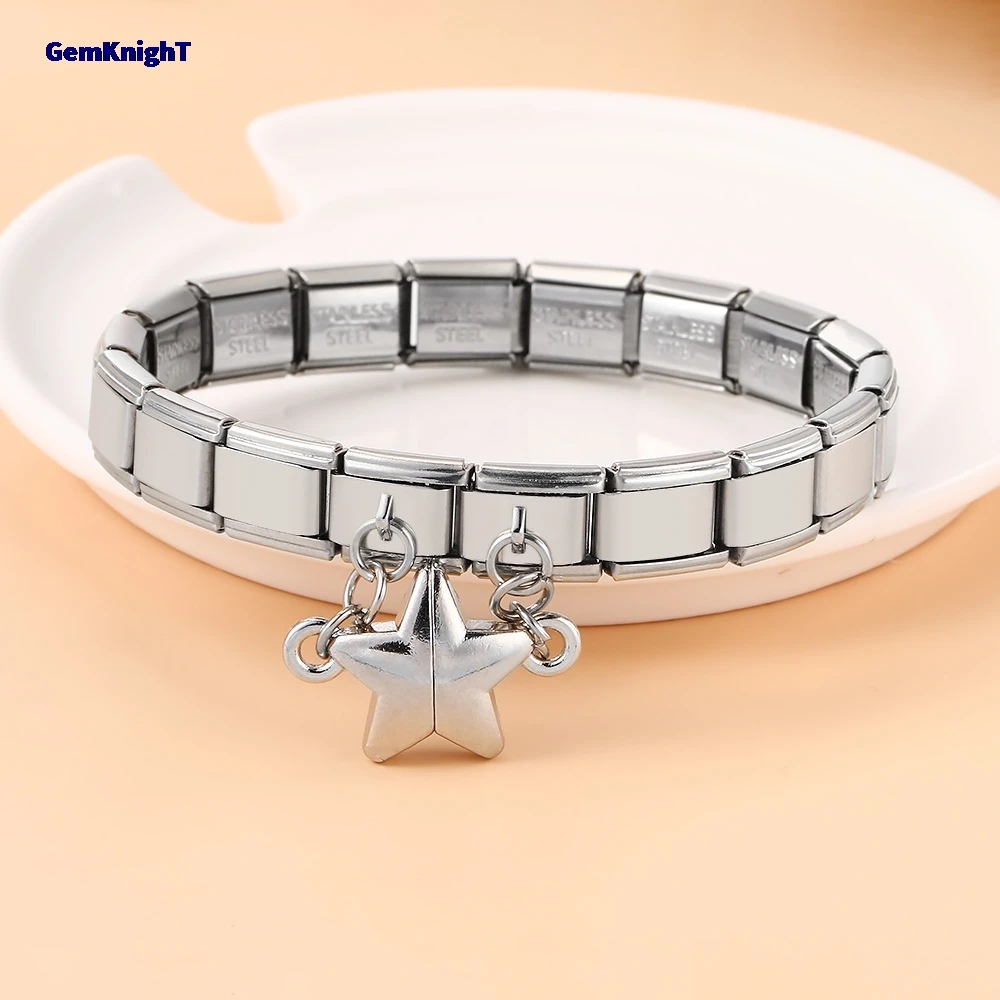 Abnehmbare sternförmige magnetische Anziehung italienischer Charm-Link für 9 mm DIY-Herstellung von Perlen, modischer Edelstahl-Armband-Schmuck – Detail 6