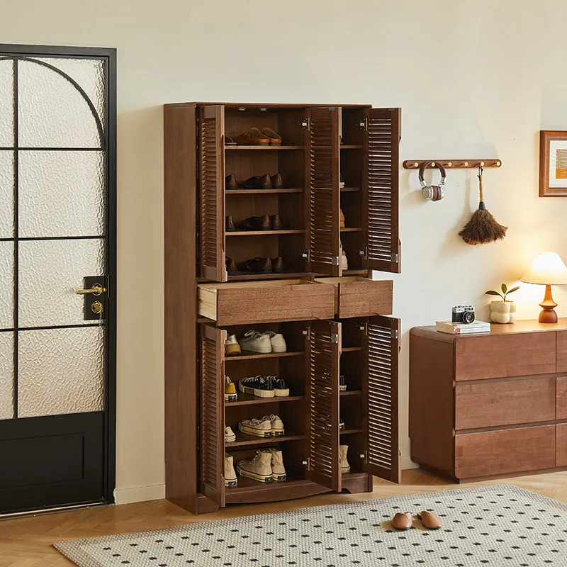 Solid wood shoe cabinet Household door porch cabinet Height vertical multi-layer foyer high cabinet Large capacity locker High s
