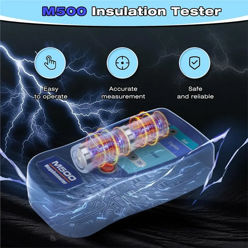 M500 Megohmmeter For Insulation Testing, 1000 Megohms At 500V, With Visual Display And Soft Carrying Case