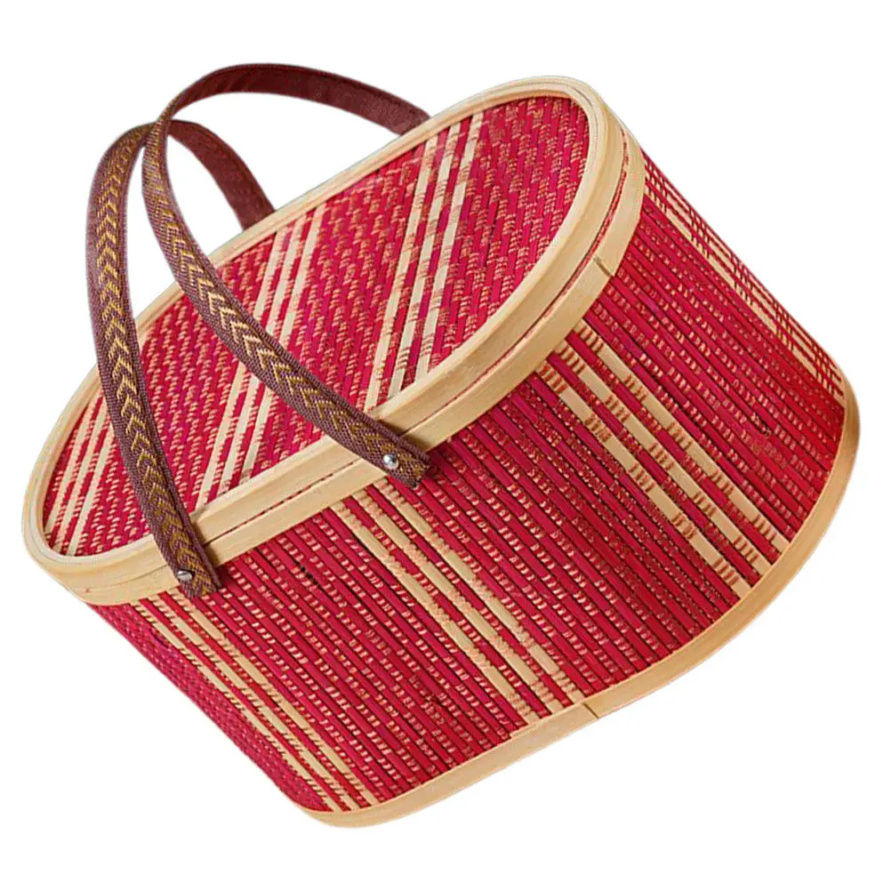 Oval Bamboo Storage Basket Handmade Woven Box Portable Organizer for Clothes Bathroom Decorative Home Storage Bin