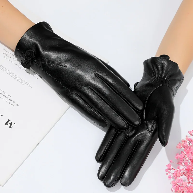 Real Leather Gloves Female Thermal Plus Velvet Thicken Autumn Winter Fashion Sheepskin Women Gloves Touchscreen YSW0024