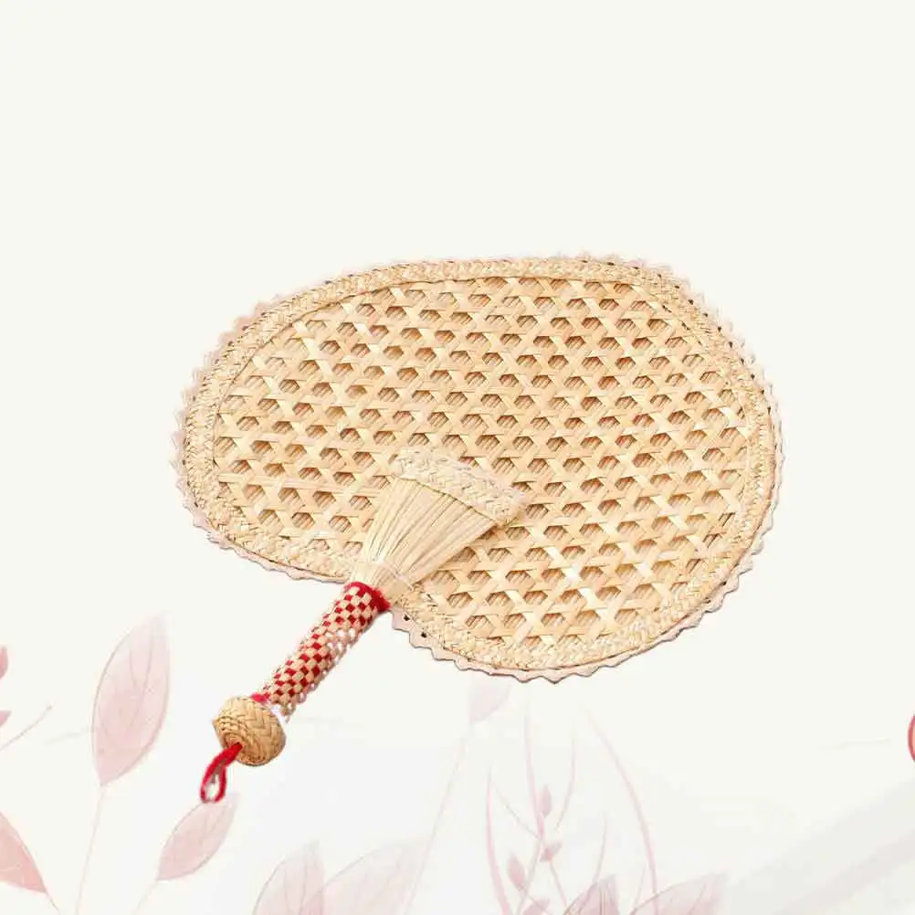 

Handmade Heart Shape Cattail Leaf Fan Light Yellow Portable Summer Handheld Fan Cooling Bamboo Fragrance