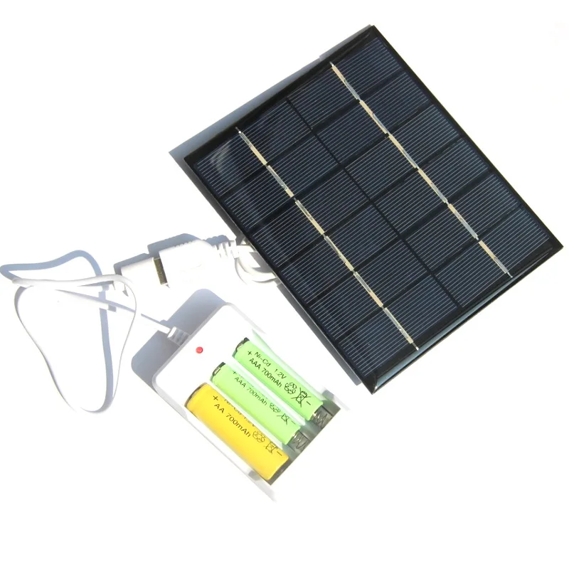 Panel Solar portátil para cargador de baterías AA AAA, 2W, 2,5 W, 5V, 6V, baterías recargables Ni-MH ni-cd, cargador tipo banco de energía Solar