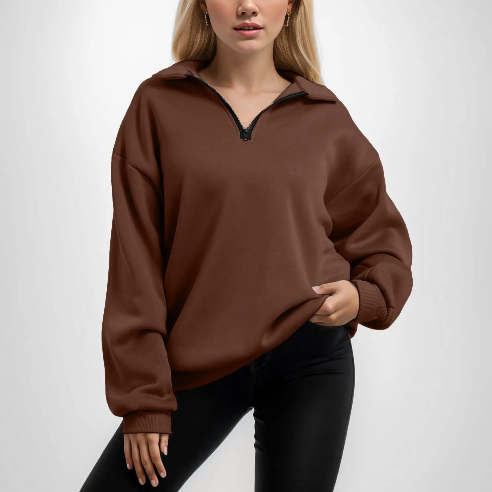 

Tops For Womens Oversized Half Zip Pullover Long Sleeve Sweatshirt Quarter Zip Hoodie Sweater Teen Girls Crop Top Sweatshirt