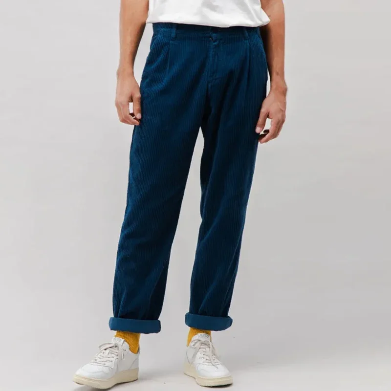 

Модные однотонные вельветовые брюки для мужчин, осень 2024, повседневные свободные прямые брюки, мужские винтажные текстурированные брюки в рубчик