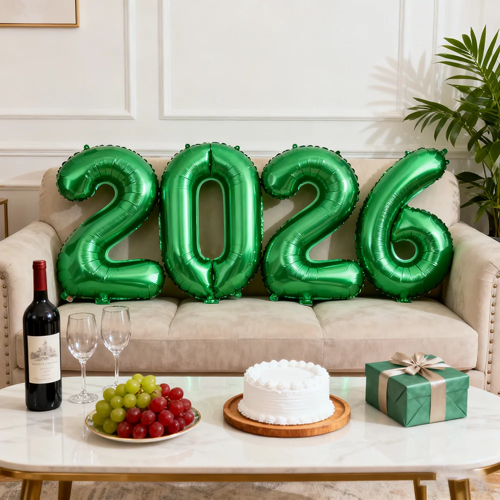 4 قطعة/المجموعة السنة الجديدة 2026 الذهب الفضة الأحمر الأخضر الأرجواني 40 بوصة عدد بالونات عيد ميلاد السنة الجديدة الديكور 2026