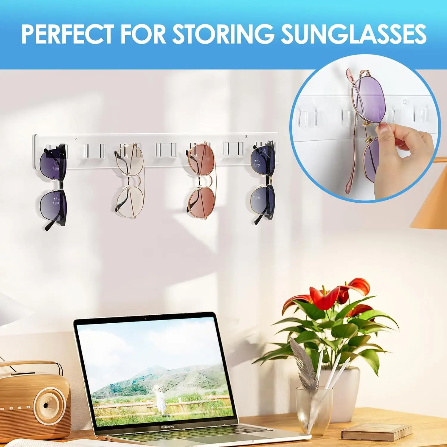 Eyeglass Storage Rack Wooden Wall Mounted Sunglass Display Stand Glasses Display Holder