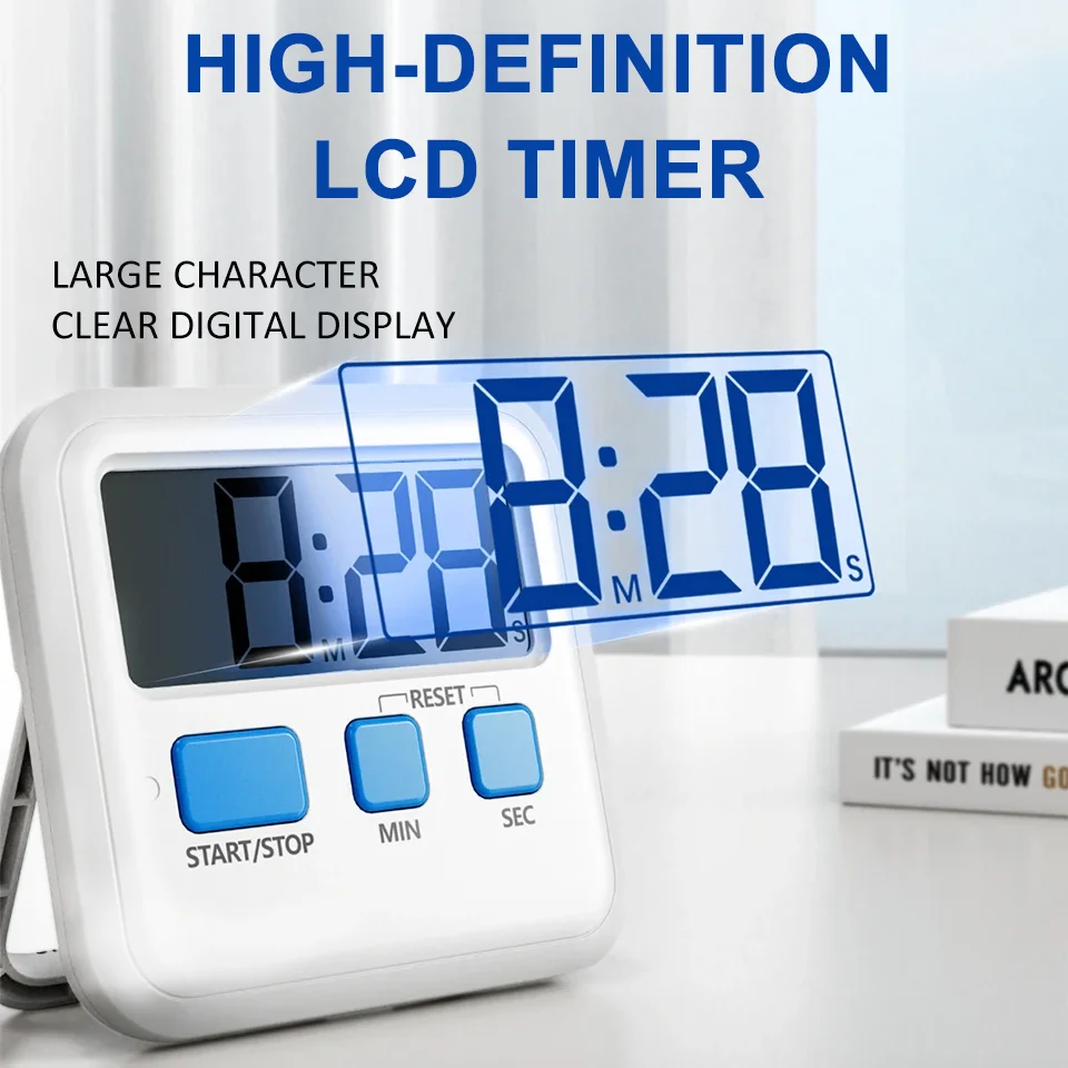New Magnetic Digital Kitchen Timer Large LCD Display 99 Minutes Countdown Timer Desktop Silent Reminder Clock for Study Cooking
