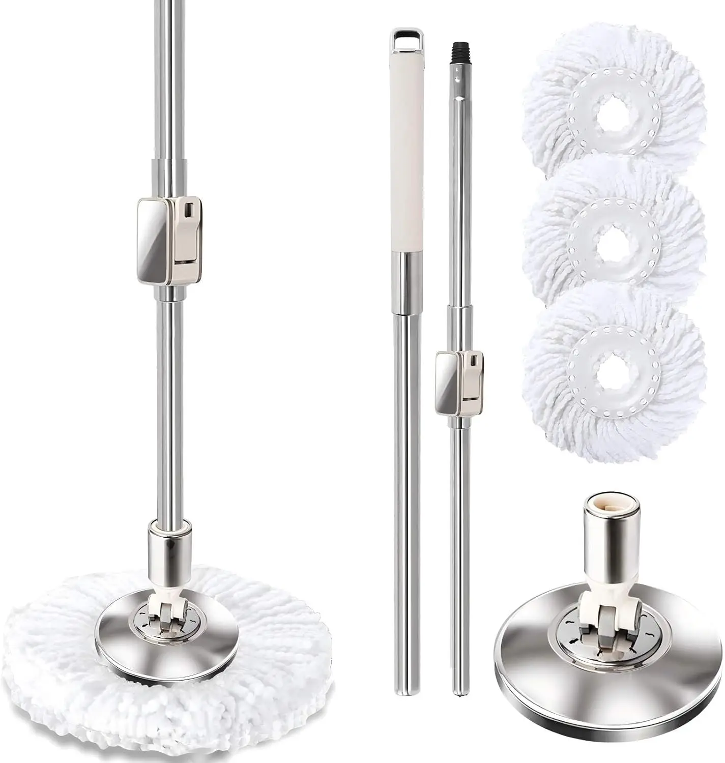 

Replaceable Handle for Rotating mop, 360° Rotation Adjustment,Wet Dusting Mop, Includes 3 Microfiber Mop Replacement Heads,