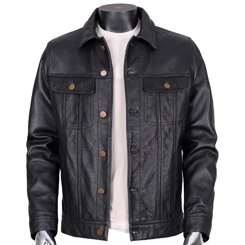 

2024 New Fashion Men's First Layer Of Cowhide Leather Coats Lapel Male Casual Slim Jeans Motorcycle Genuine Leather Jackets