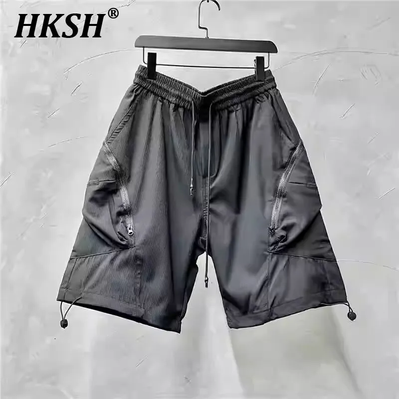 

HKSH Spring Summer New Punk High Street Niche Zipper Chic Shorts Men's Tide Pockets Straight Capris Fashion Dark Tactical HK0779