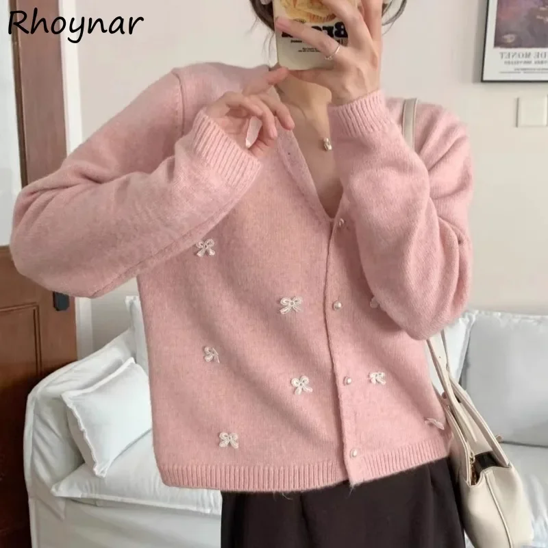 

Long Sleeve Cardigans Women Autumn Sweet Girls College 3D Floral Designed Knitted Skin-friendly All-match Casual Temperament Ins