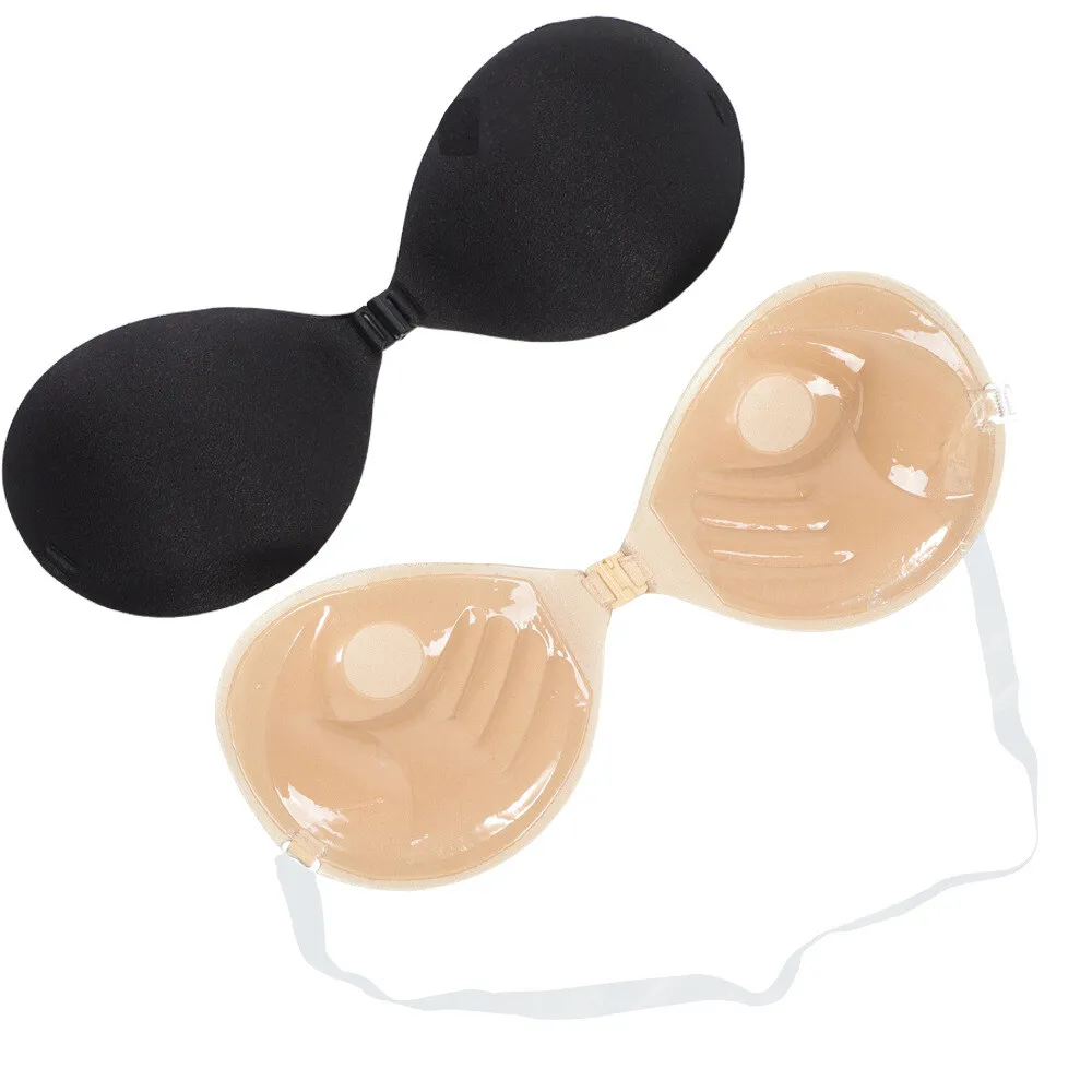 Women\'s Bra Invisible Push Up Bra Self-Adhesive Silicone Seamless Front Closure Sticky Backless Strapless Silicone Bra