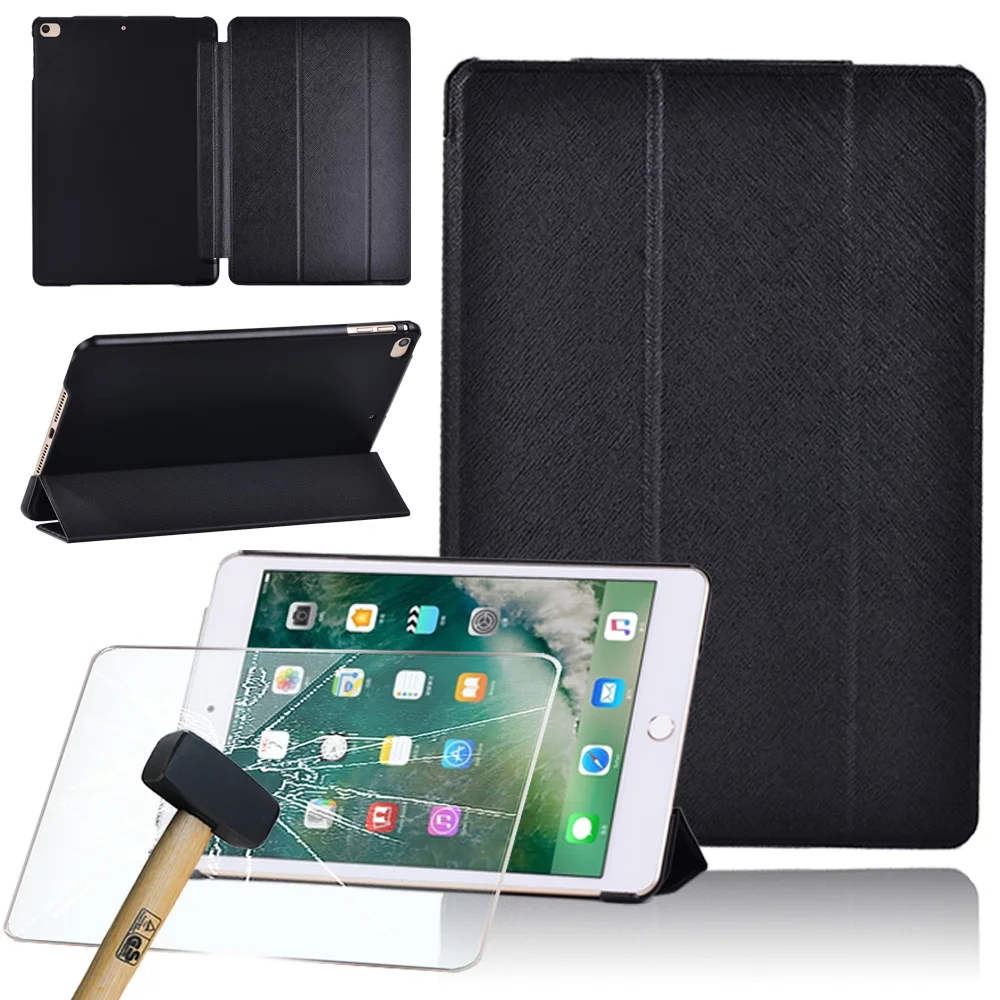 For Apple IPad Air 1 2 3 4 5 /iPad 5th 6th 7th 8th 9th /Mini 1 2 3 4 5 /iPad Pro 11/10.5/9.7 Tablet Tri-fold Case+Tempered Film