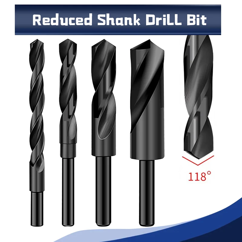 Reduced Shank Drill Bit 3-Flat 4241 High Speed Steel Nitriding Black 118° for Soft Materials Wood Plastic Iron Copper Aluminum