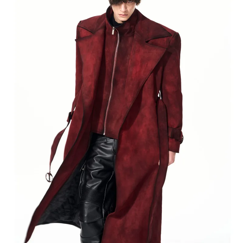 WVGA Autumn Winter New Men Spray Stain Fake Two-Piece Trendy Jakcets Niche Casual Thickened Long-lengh Woolen Trench Coat W17886