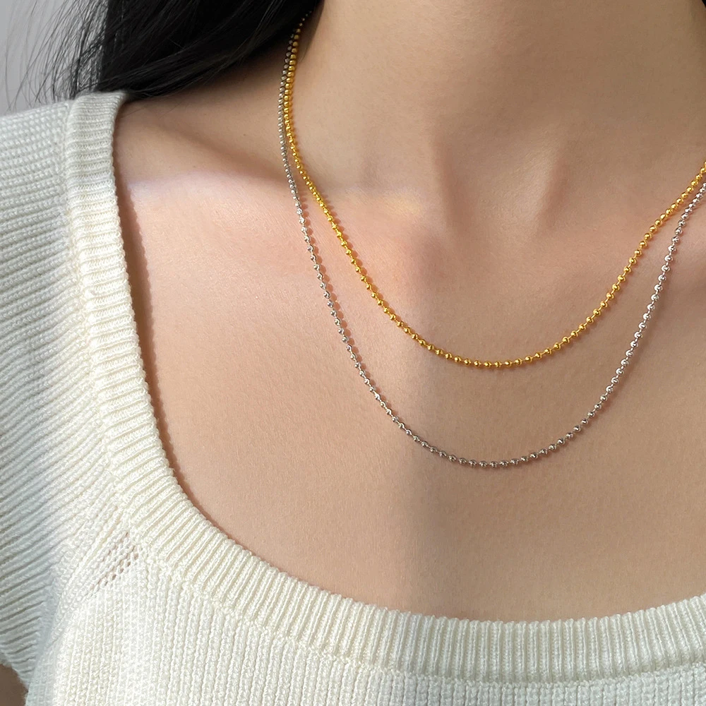 MIQIAO 925 Sterling Silver Bead Necklace Chain Long 40 45 50 55 60CM Wide 2 MM Women\'s Neck Jewelry Fine Ball Diamond Cutting
