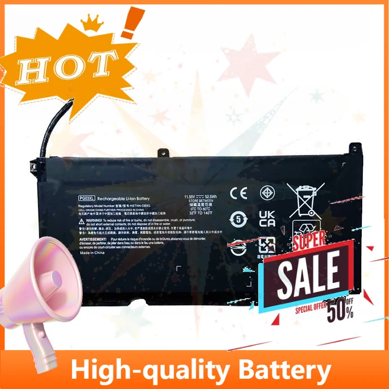SWZY PG03XL 52.5Wh Laptop Battery for HP Pavilion Gaming 15-DK 15-ec 16-a0000 OMEN 5X FPC52 5/6Max TPN-C141 TPN-Q229 TPN-Q241