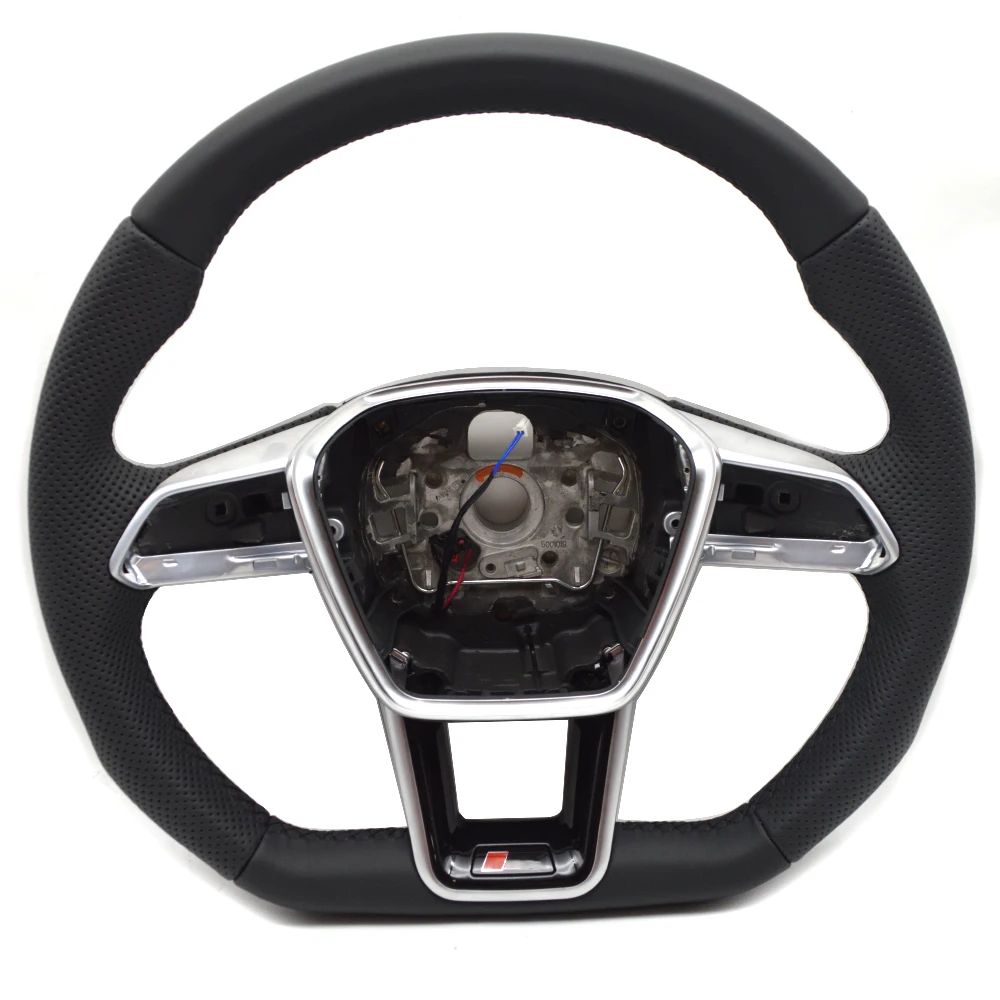 For Audi A6 C8 multifunctional leather semi perforated flat bottomed sports steering wheel without buttons and  paddles