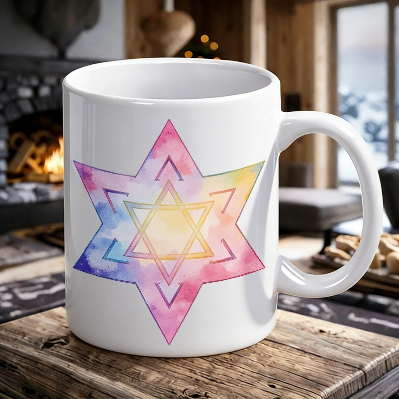 

Rainbow Gradient Star of David Ceramic Mug, Coffee Cup, Milk Cup, Office Tea Cup, Drinking Cup, Fade-Resistant, Gift for Friends