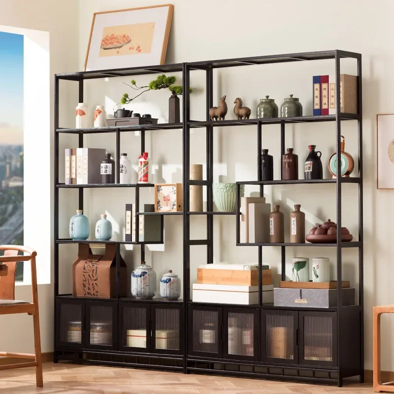 Bogu shelf simple bookshelf bookcase floor partition shelf solid wood multi-layer study living room tea combination cabinet