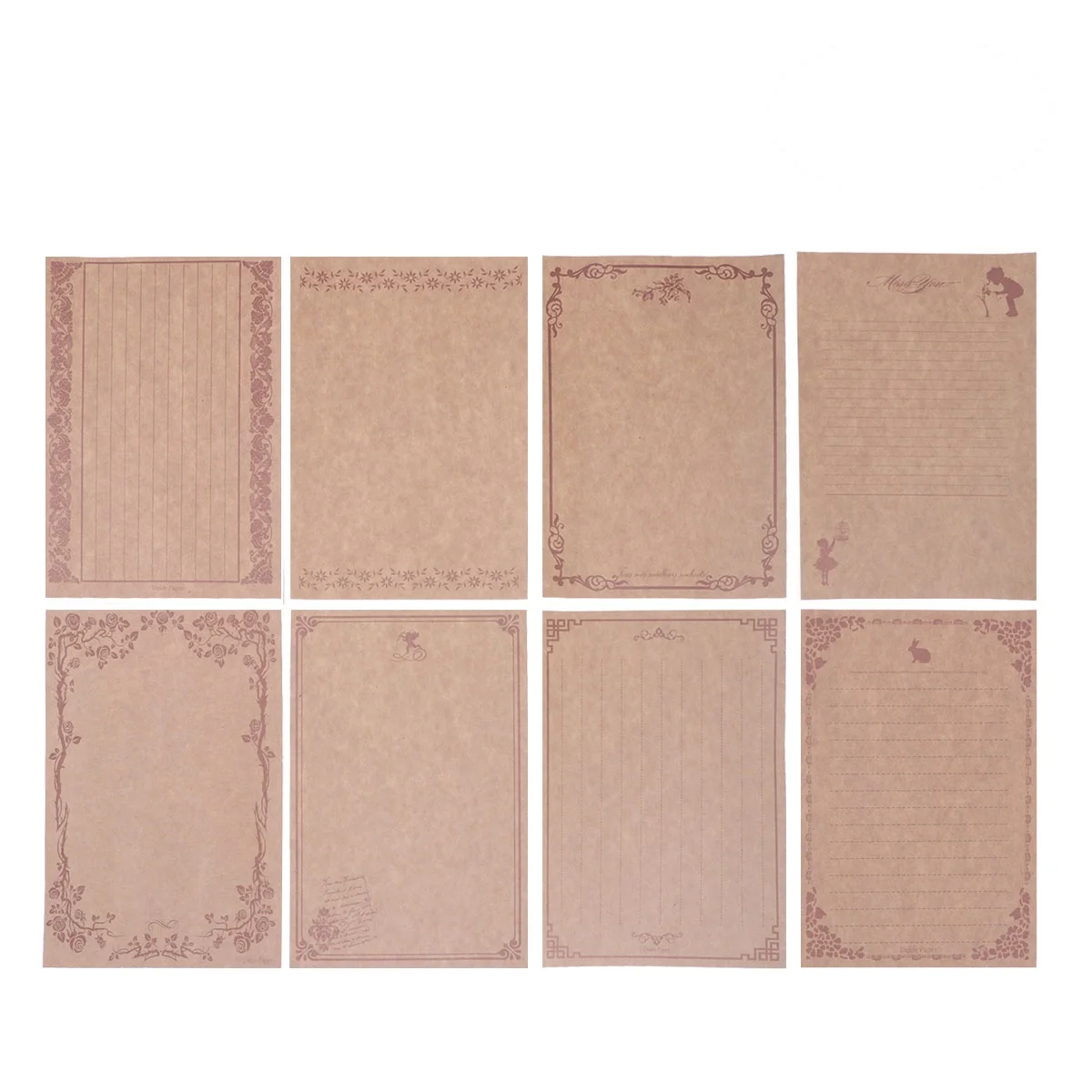 

8 pcs Vintage Letter Paper Set Kraft Writing Papers Envelopes Craft Stationery Rabbit Design Retro Mail School Office Use