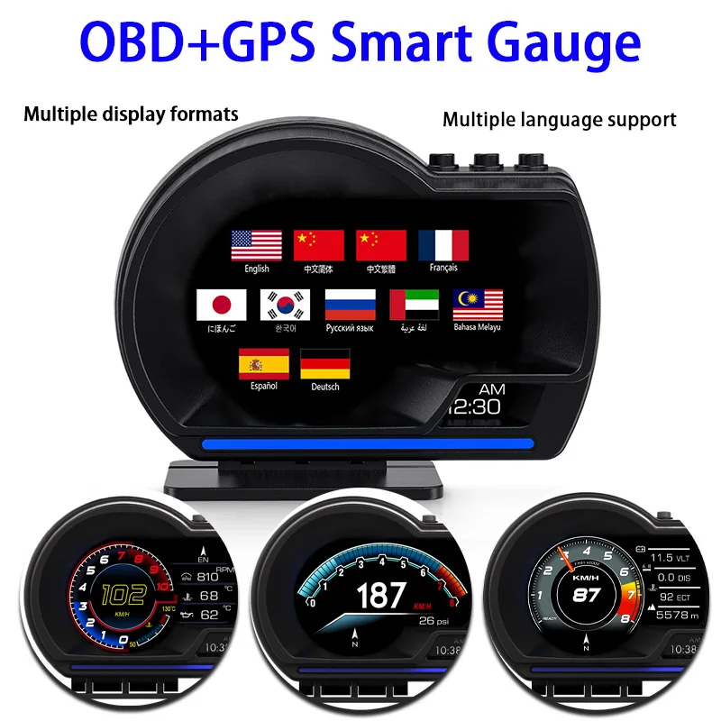 OBD+GPS Multifunctional LCD Instrument Modification Head Up Display Detector Water Temperature Turbine Fault Code Clearing