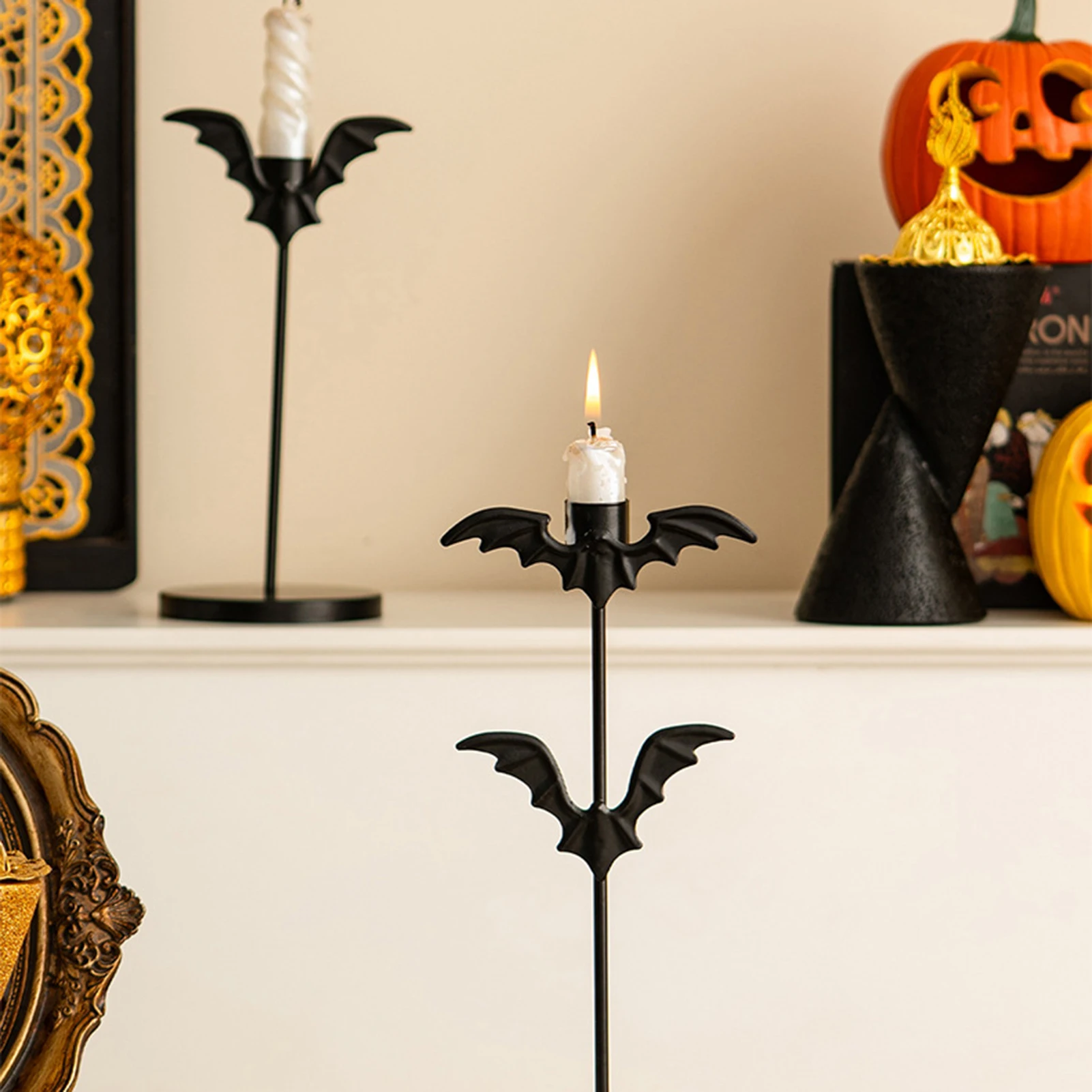 Gothic Black Bat Candle Holders Desktop Office Decor Candle Holders & Ornaments for Halloween Bookshelf Tabletop Decor
