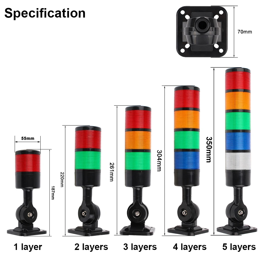 

55mm Diameter 24v DC 220v Steady Light LED Signal Tower Light Multi-Layers Stack Alarm lights Warning For Industrial Machine