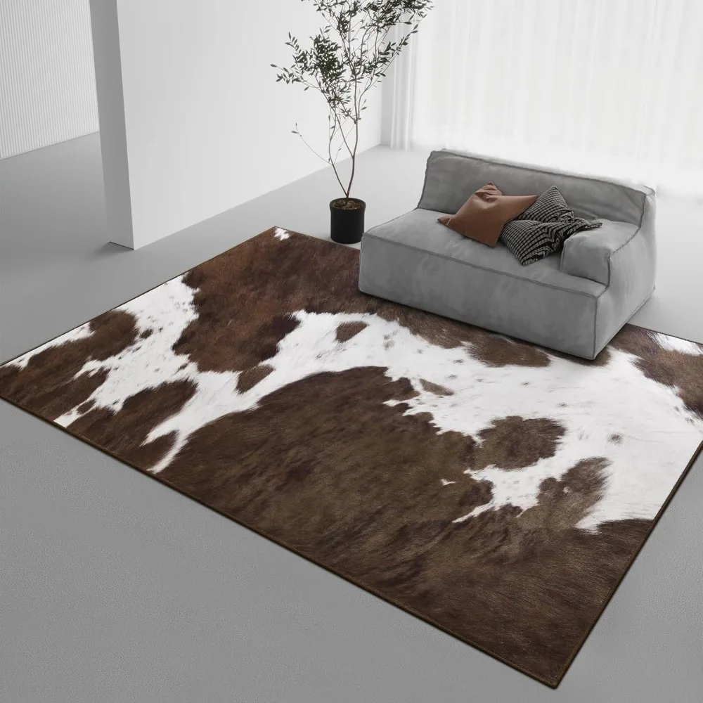 

DweIke Washable Area Rugs for Living Room, 6x9 Large Soft Bedroom Rugs, Cowhide Print Non-Slip Animal Rug, Stain Resistant Throw