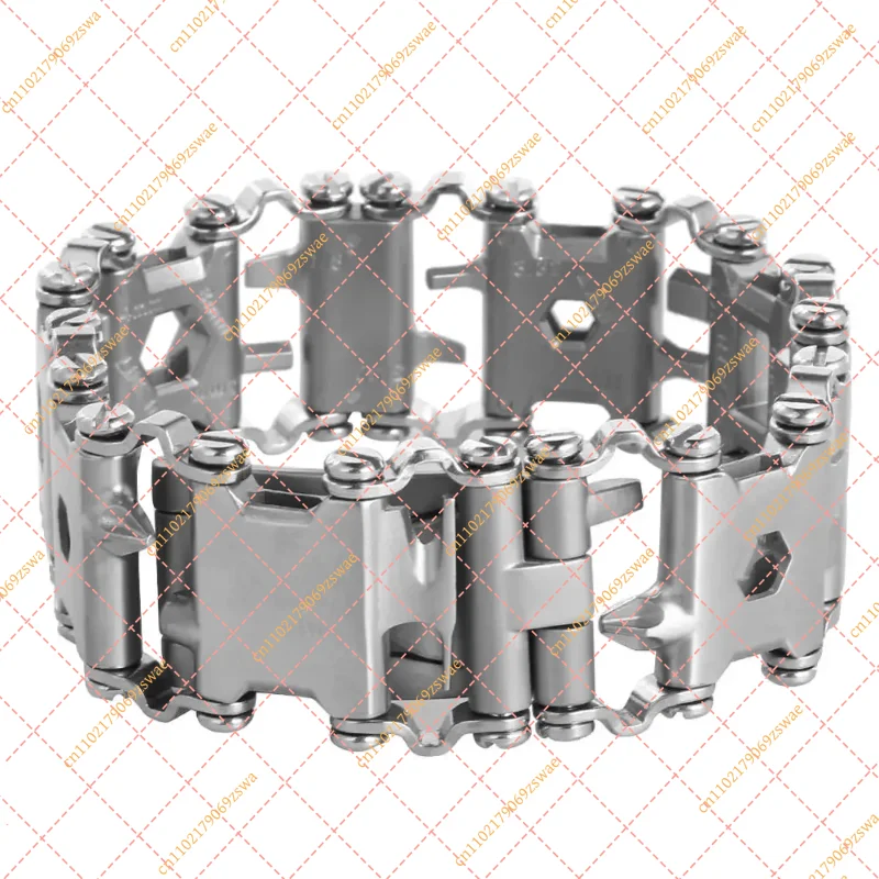 29-in-1 Stainless Steel Multitool Bracelet, Wearable Bike Tire Lever & Bolt Driver for Outdoor Survival