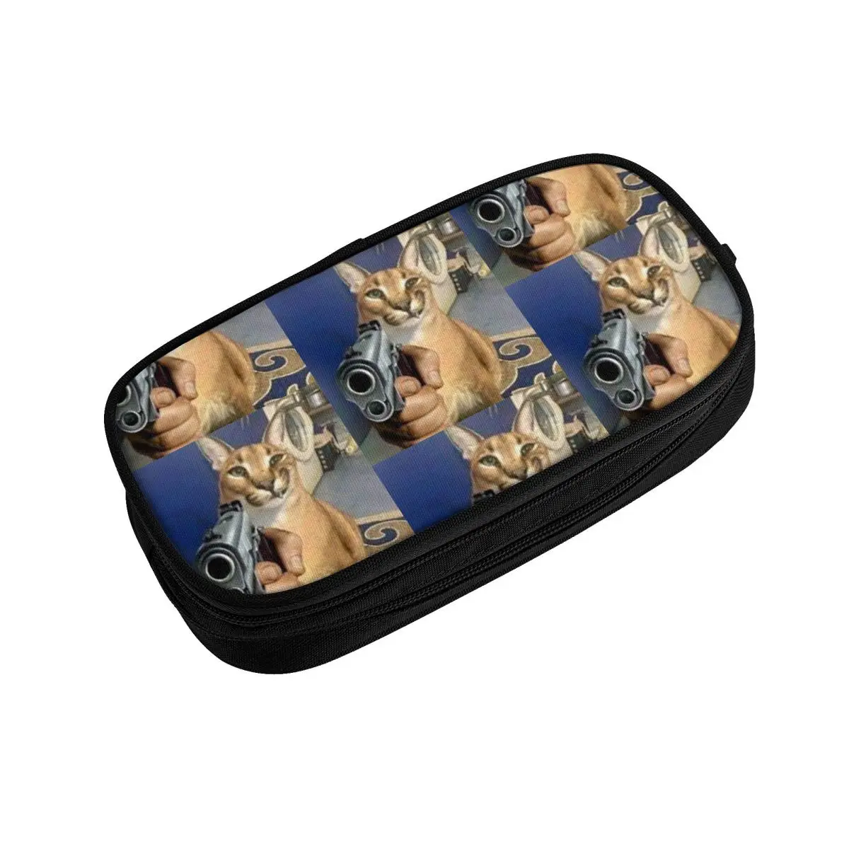 Custom Big Floppa Gangsta Cat Pencil Cases for Girls Boys Large Storage Pen Box Bag Stationery