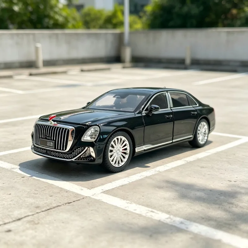 Diecast Alloy Car Model of 1/24 Hongqi Jinkuihua Guoya Simulation Toy Vehicle with Sound & Light Pull‑Back Miniature Voiture