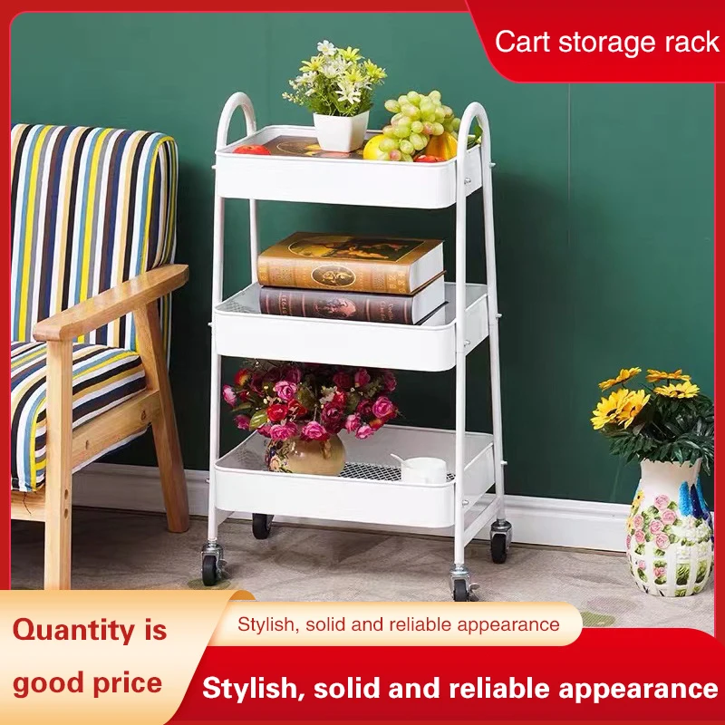 3 Layers Kitchen Storage Rack Trolley Kitchen Bathroom Bedroom Snacks Storage Rack with Wheels Organizer Home Hair Salon Metal