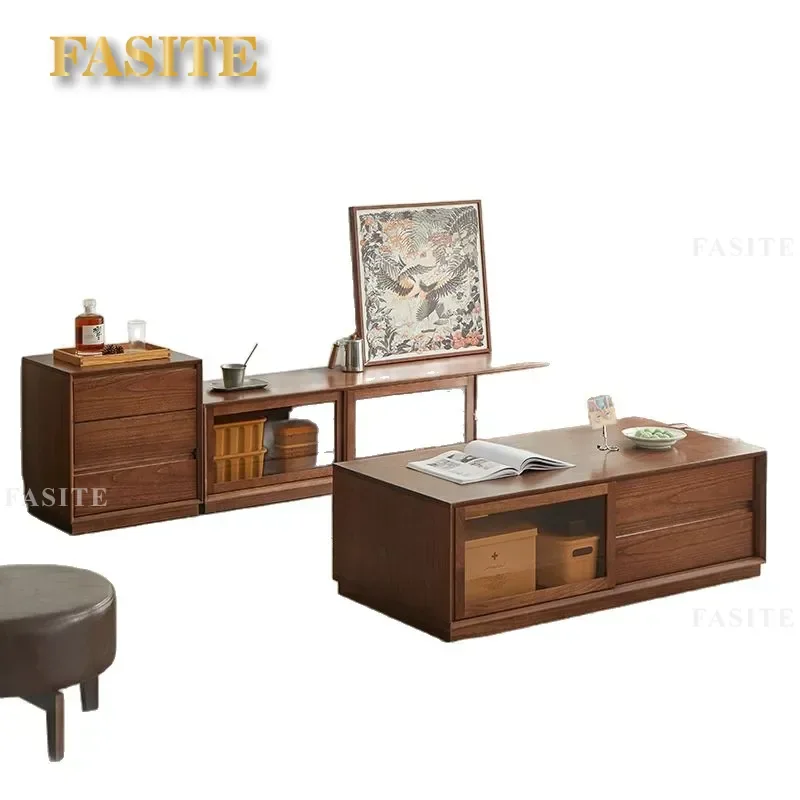 Solid Wood Coffee Table TV Stand Combo New Chinese Style Light Luxury Living Room Furniture Small Apartment Bedroom Cabinet
